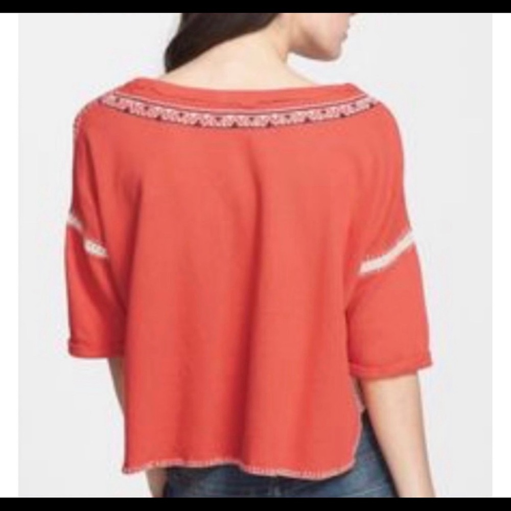 Free People Medium‎ Orange Avalon Boho Embroidered Short Sleeve - Picture 2 of 7